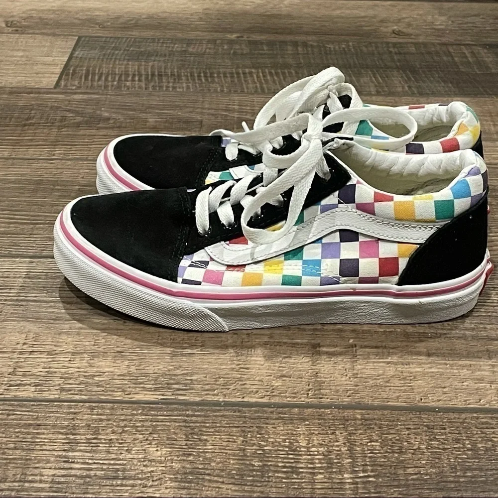 VANS Old Skool Rainbow Checkerboard Skate Shoes Youth Size 3 Unisex